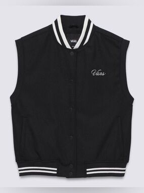 NEW Vans Piper Stadium Vest Black Wool Blend Varsity Bomber Preppy Streetwear